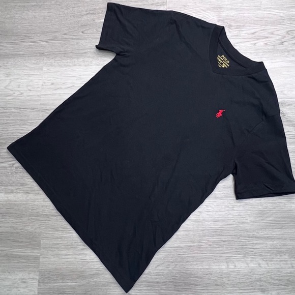 Polo Ralph Lauren Tops - Polo Ralph Lauren Womens Black V-Neck Short Sleeve T-Shirt Red Pony Logo Size M